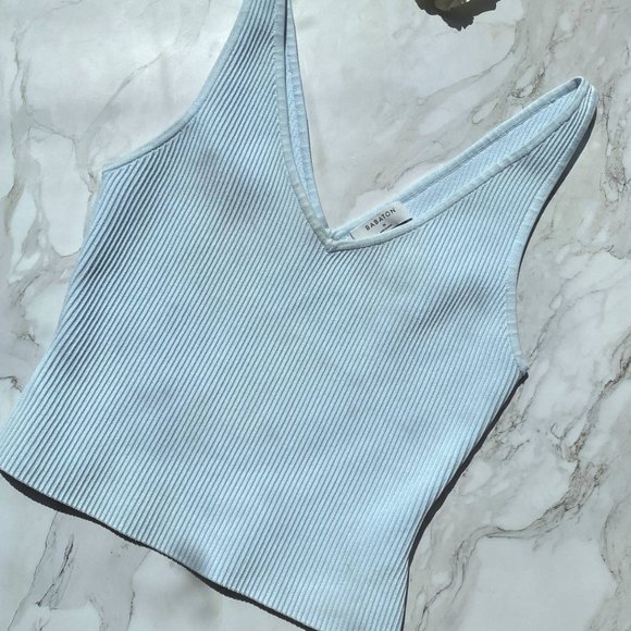 Babaton Women's Sky Blue Sleeveless V-Neck Pullover Knitted Top Size Medium - Picture 2 of 5